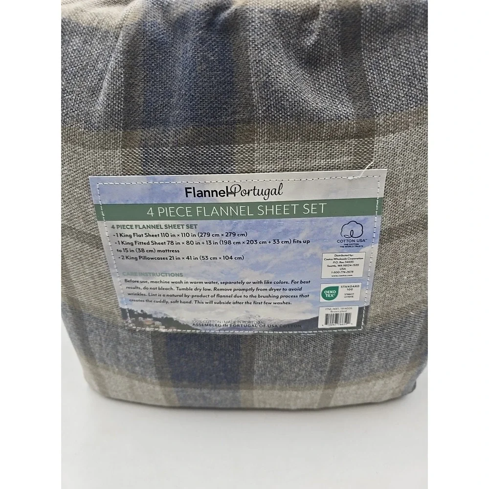 Flannel From Portugal Winter Check Flannel Sheet Set 4 Piece King‎ 100% Cotton